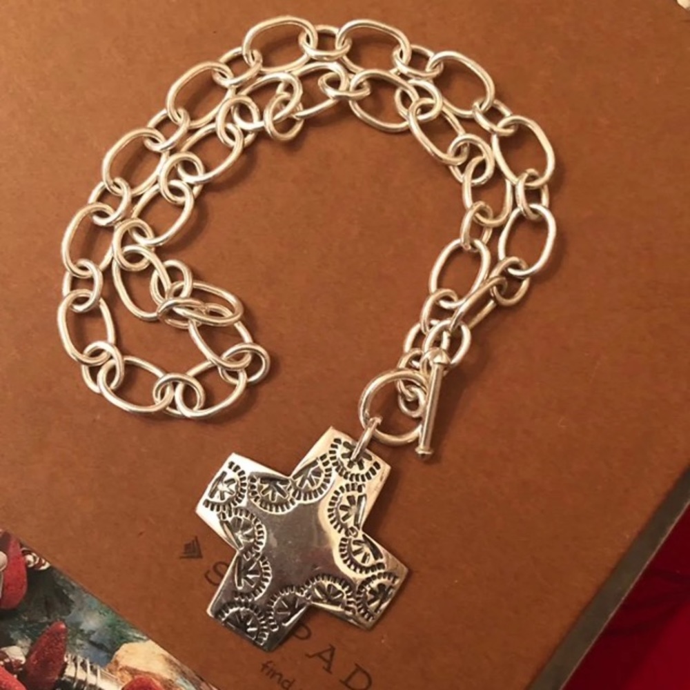 Silpada Etched Sterling Silver Virtuosity Cross Toggle Clasp Necklace N0557